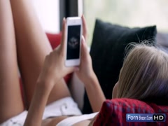 Slim blonde teen girl loves cum on her mouth