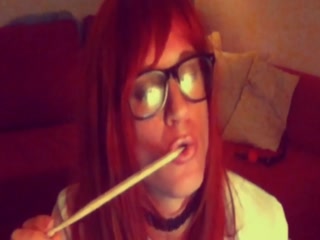 Slutty CD Valerie strokes her big cock in black stockings