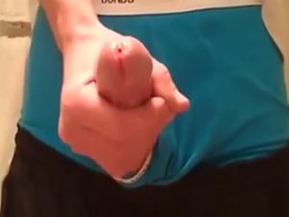 Undie boy with big peehole ruins his orgasm