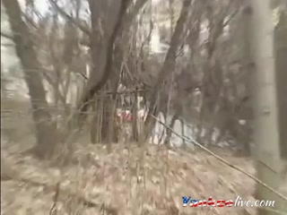 Girl in fur coat give blowjob in forest